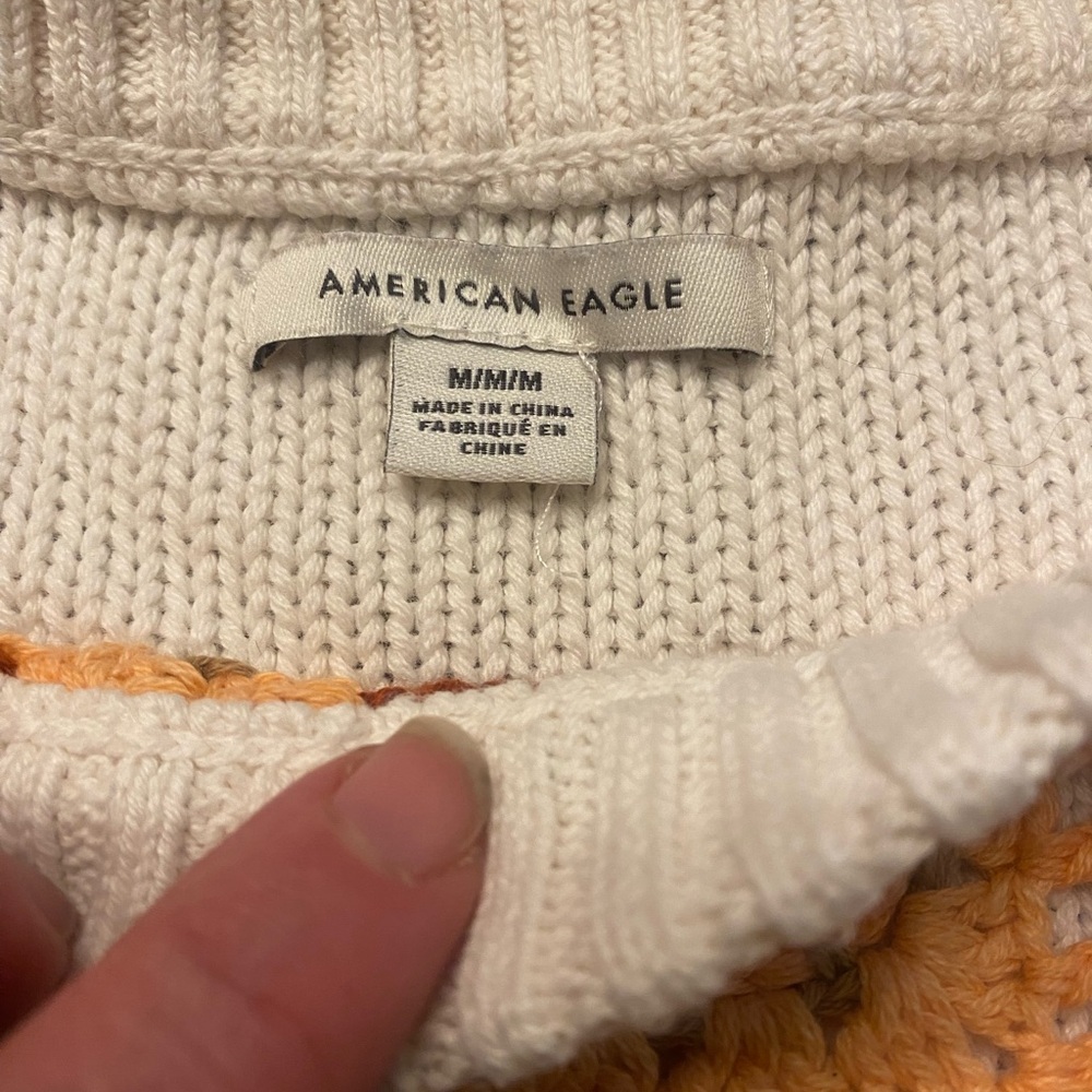 American Eagle Outfitters Crochet Patchwork Cropped Boho Sweater - Picture 7 of 8